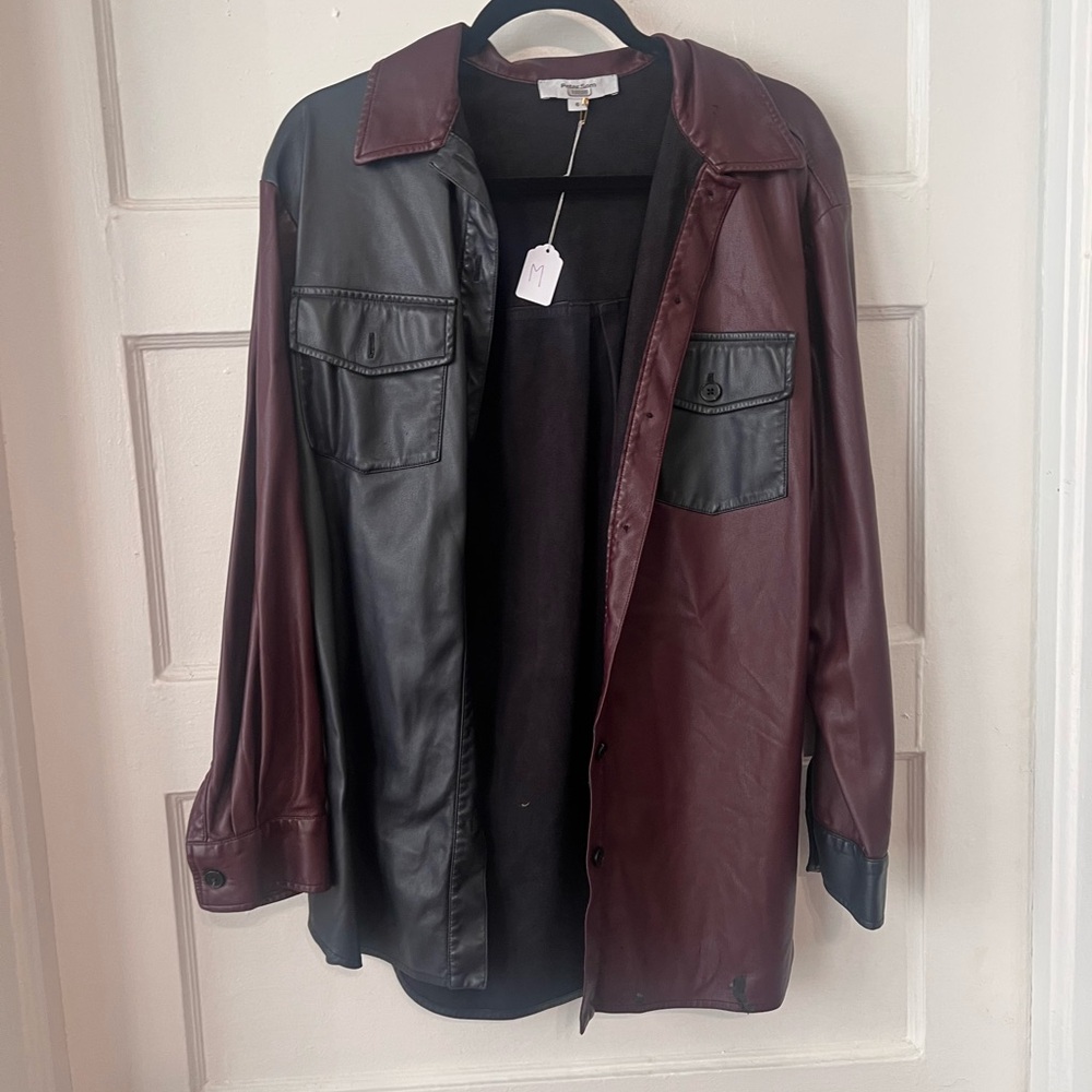 Peter Som Burgundy Black faux leather Shacket shirt jacket ($360 retail) size 6